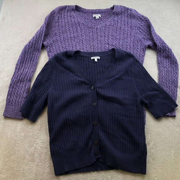 Croft & Barrow Women Sweater Size XL Lot Of Two Cardigan Purple Knit Cozy Lounge - Picture 15 of 15
